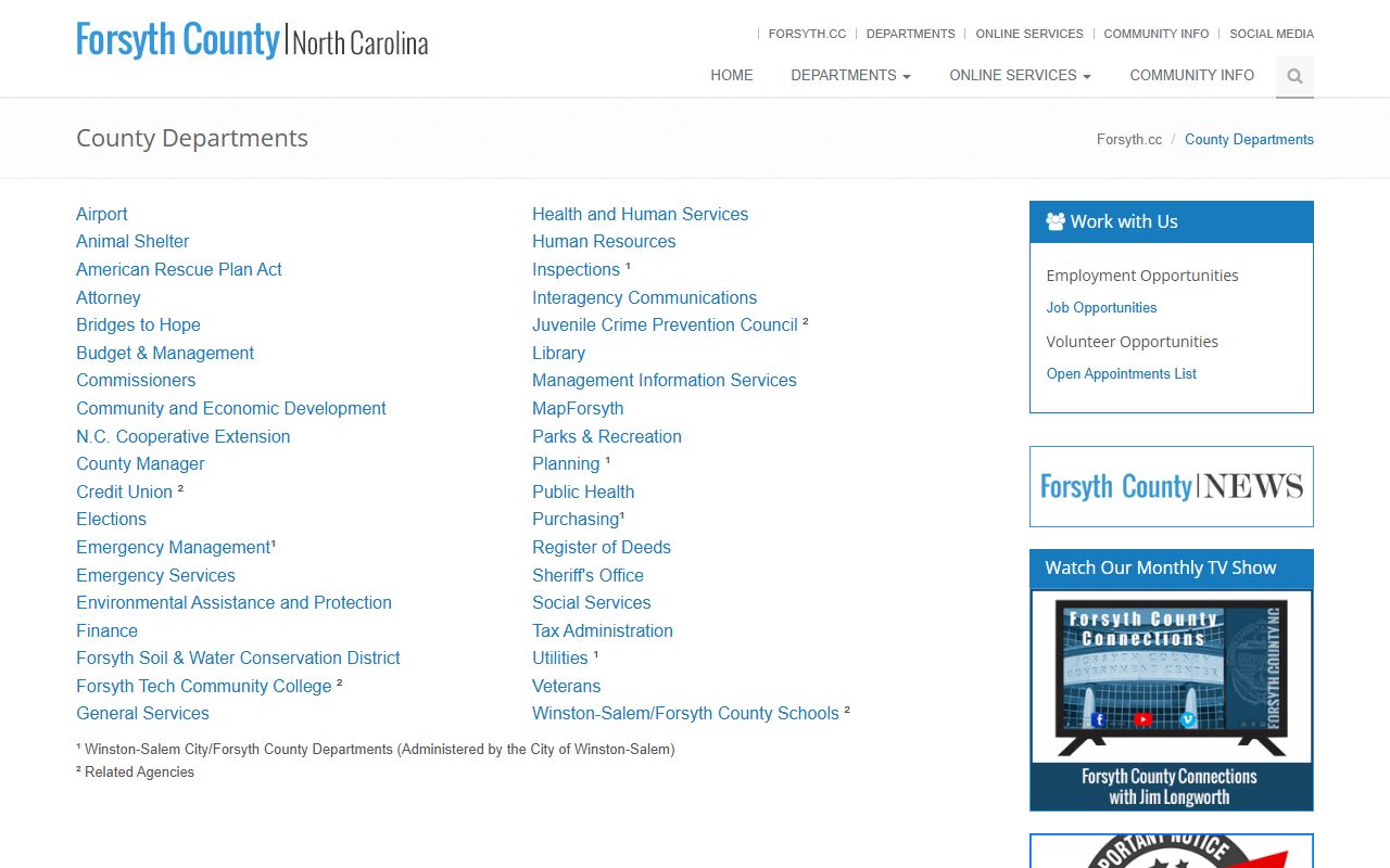Winston-Salem phone directory Forsyth County department index