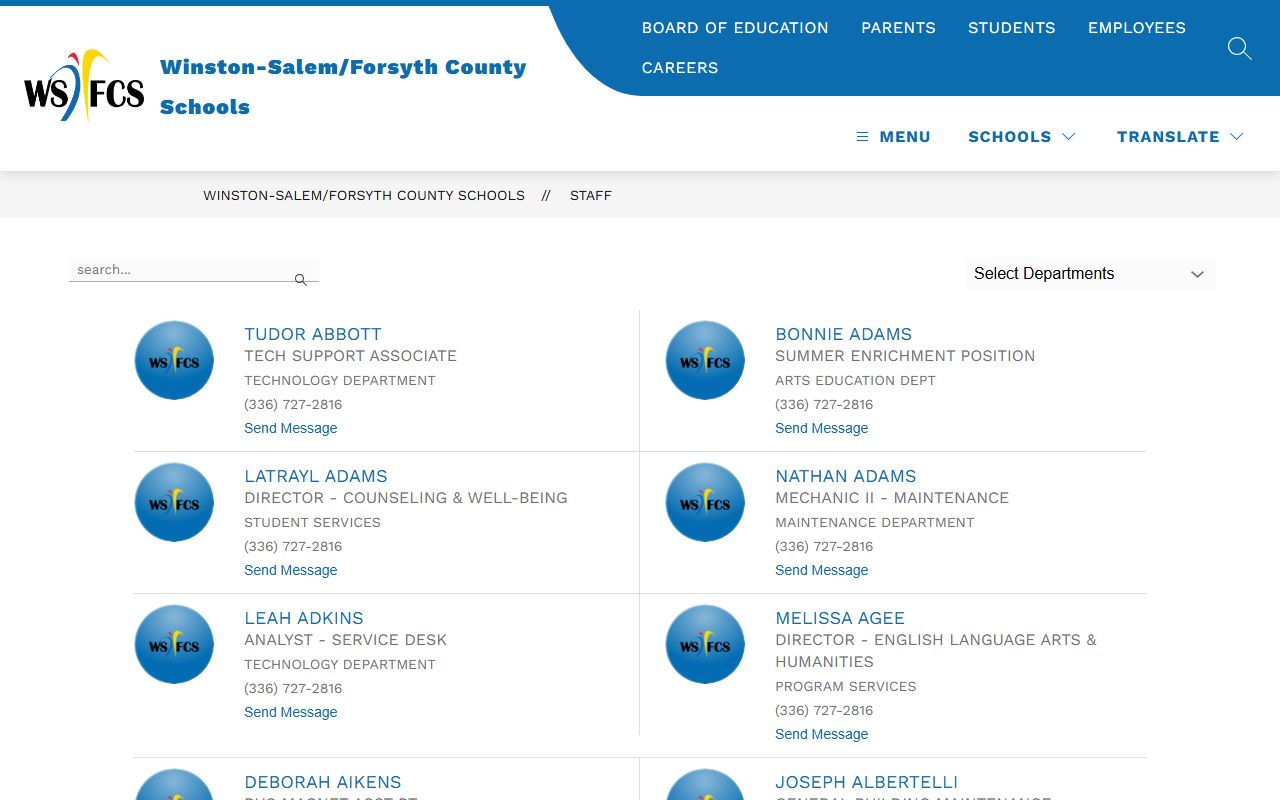 Winston-Salem phone directory Winston-Salem Forsyth County Schools staff directory