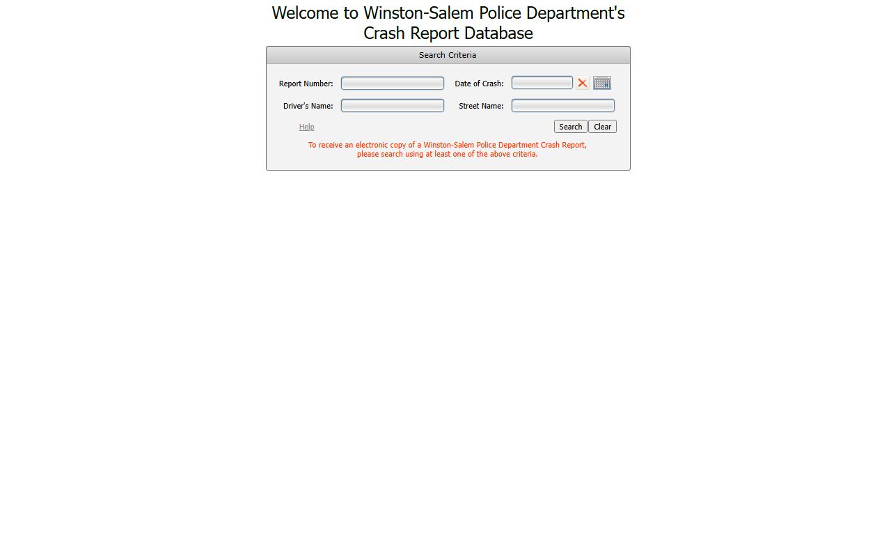 Winston-Salem phone numbers eCrash report search fields