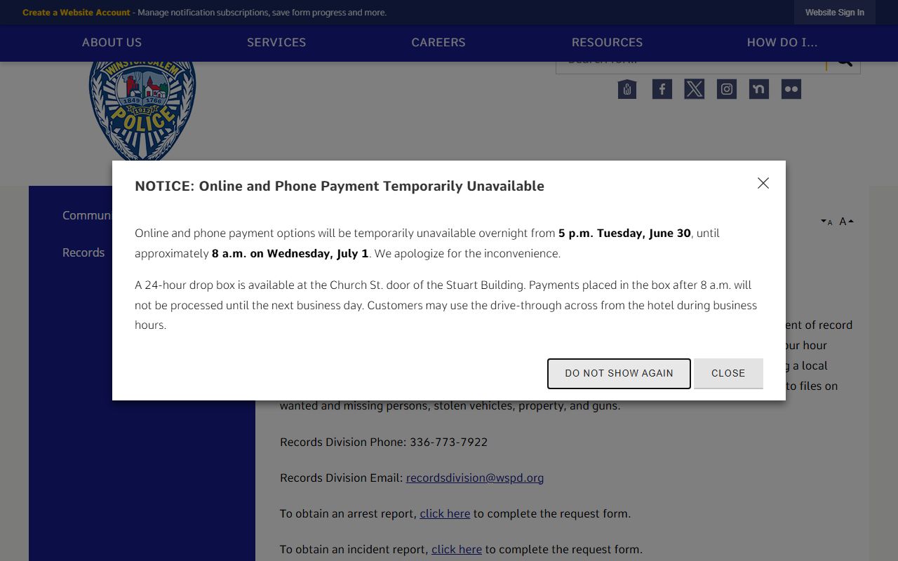 Winston-Salem phone numbers police records division contact information